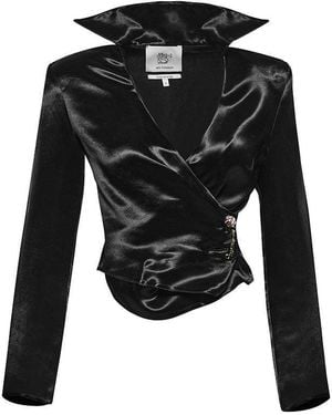 Maison sél High Collar Shiny Shirt – - Black