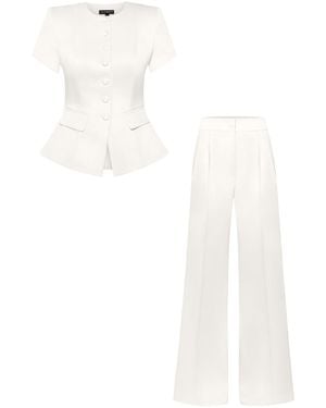 Tia Dorraine Button Up Short Sleeves Blazer & Pants Set - White