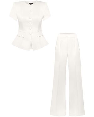 Tia Dorraine Romantic Glow Short Sleeves Blazer & Trousers Set - White
