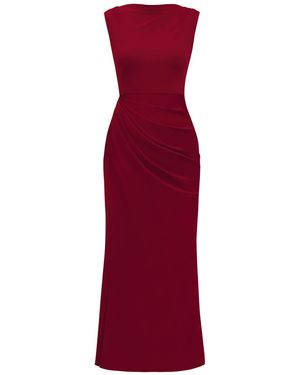 ALINA CERNĂTESCU Whisper Drapped High Neckline Brick Tencell Dress - Red