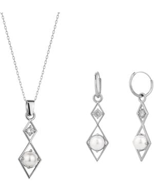 Spero London Sterling Rhombus 3D Pearl Necklace & Earring Set - White
