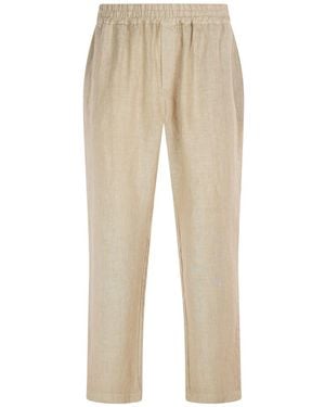 Haris Cotton Neutrals Linen Trousers With Elastic Waistband And Back Pockets Beach Sand - Natural