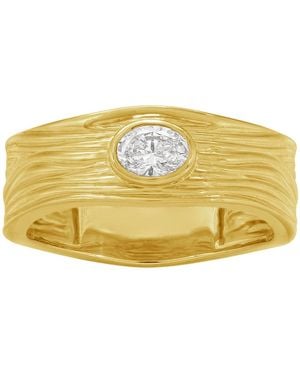 Artisan 14K Wood Grain Diamond Signet Ring - Yellow