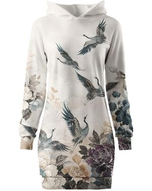 Aloha From Deer Flying Cranes Oversize Hoodie Dress - Grey