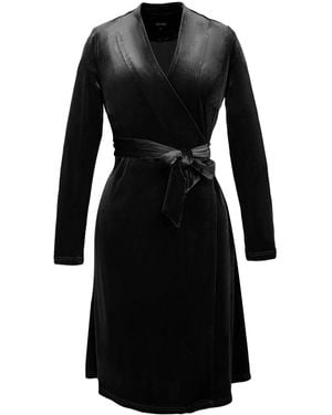 Smart and Joy V Neckline Wrap Velvet Dress - Black