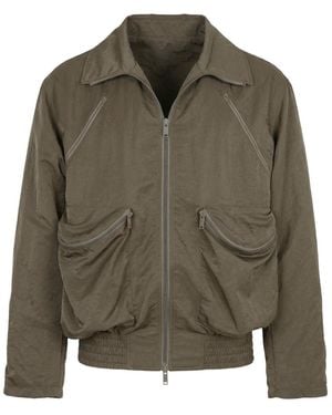 Modenaire Funnel Collar Bomber Jacket Relaxed Fit Sculpted Zip Pockets - Green