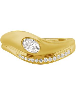 Artisan 14K Bezel Diamond Wave Ring With Pave Diamonds - Yellow
