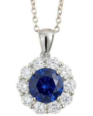 Juvetti Floret Sapphire Round & Diamond Halo Pendant Necklace - Blue