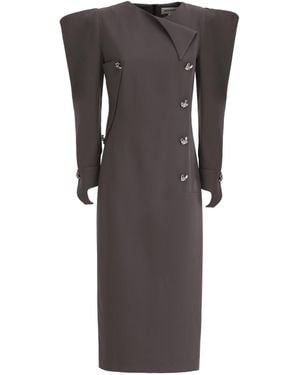 Julia Allert Evening Midi Straight Dress With Sculpted Shoulders – Taupe - Black