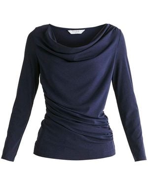 Paisie Ruched Jersey Top With Draped Neck - Blue
