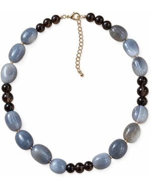 Saéa Slate Agate And Smoky Quartz Vintage Chunky Beaded Necklace - Blue