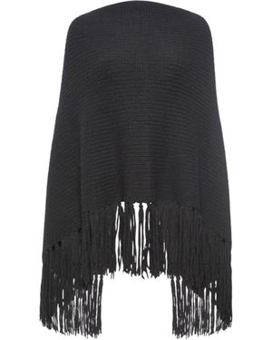 Kato Fringe Poncho - Black