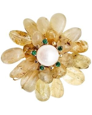 Farra Prosperity Citrine Beads Flower Brooch - Metallic