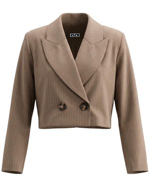 L2R THE LABEL Neutrals Pinstripe Cropped Double Breasted Blazer - Brown