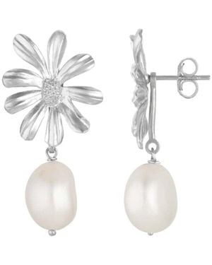Lulu B London Daisy Flower & Pearl Stud Drop Earrings - White