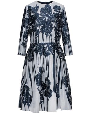 Smart and Joy Forest Pattern Jacquard Belted Dress - Blue