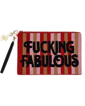 Laines London Striped Fucking Fabulous Hand Beaded Pouch - Red