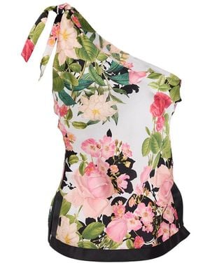 Zetaye Avery Fleur Silk One Shoulder Top - Green