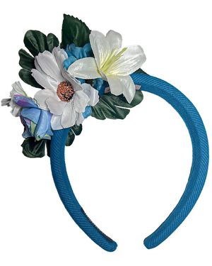 Natalia Petruch Liora Striped Velvet Flower Headband – Small & Faux Flowers, Handmade Delicate Statement Hair Accessory - Blue