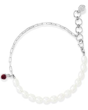 Dower & Hall Luna Pearl & Garnet Charm Bracelet - White
