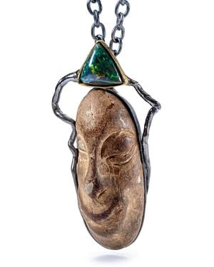 German Kabirski Amica Pendant With Ancient Mediterranean Stone Maskette And Opal - Brown