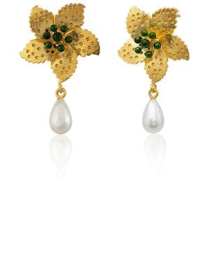 Milou Jewelry Flower Pearl Drop Earrings - Metallic