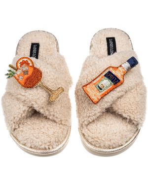 Laines London Neutrals Laines Neutral Boucle Slippers With Summer Spritz Brooches - Natural