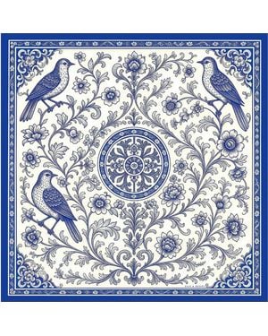 Silk and Bears Chinoiserie Birds Silk Twill Scarf – Printed Mulberry Silk, Hand-Rolled Hem - Blue