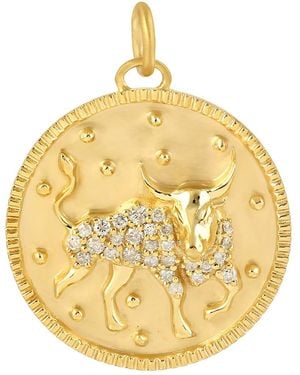Artisan Yellow Gold Taurus Sing Zodiac Pendant Diamond - Metallic