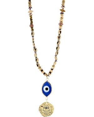 Ebru Jewelry Good Luck Evil Eye & Hamsa Necklace - Metallic