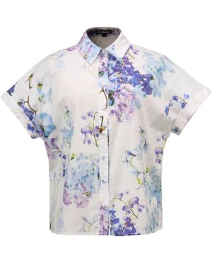 Smart and Joy Macro Floral Print Short Sleeves Shirt - Blue