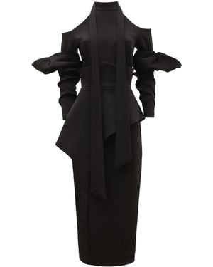 Julia Allert Fashion Cold-Shoulder Midi Dress With Asymmetrical Belt - Black