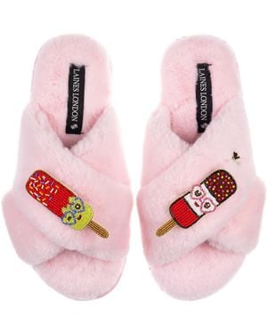 Laines London Classic Laines Slippers With Cute Ice Lolly Brooches - Pink