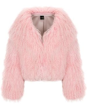 Black Cake Barbie Dream Bold Mongolian Fur Jacket - Pink