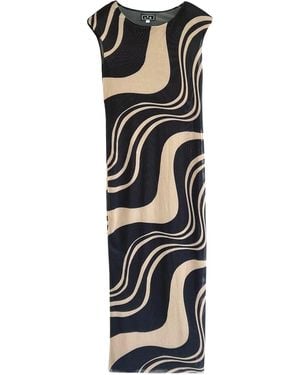 L2R THE LABEL Neutrals Shoulder Pad Printed Mesh Dress - Black