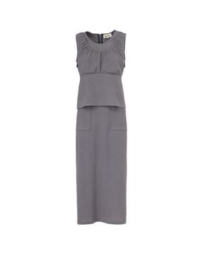 Julia Allert Summer Crinkled Sleeveless Top & Long Skirt Two-Piece Set – - Gray