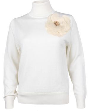 House of Laines London Neutrals Laines Couture Embellished Cream Corsage Knitted Roll Neck Jumper - White