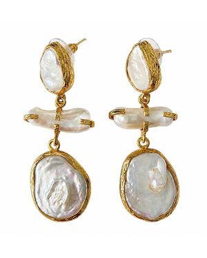 By Ozge Cleopatra Baroque Pearl Plated Statement Drop Earrings - Metallic