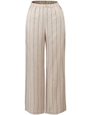 Smart and Joy Neutrals Thin Striped Linen Straight Trousers - Natural
