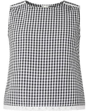 Yumi' Gingham Cotton Top With Lace Trims - Black