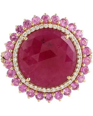 Artisan Ruby & Sapphire Gemstone Pave Diamond Cocktail Ring - Pink