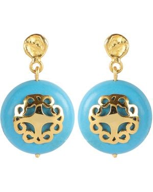Lila Rasa Stone Earring With Filigree - Blue