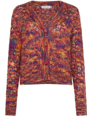 Sour Figs V-Neck Mélange Knit Cardigan - Red