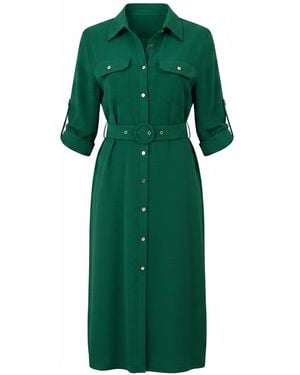 Yumi' Stretch Midi Shirt Dress - Green