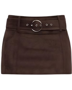 OW Collection Zelda Faux Suede Mini Skirt - Brown