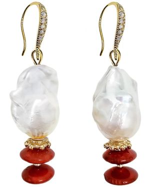 Farra Baroque Pearl With Bamboo Coral Earrings - White