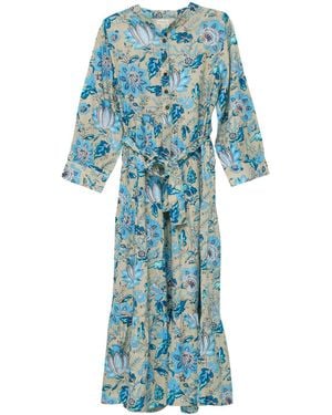 Inara Lotus Cotton Dress - Blue
