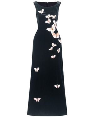 Silk and Bears Hand-Embroidered Silk Velvet Maxi Evening Dress — Butterfly — Velvet Atelier - Black