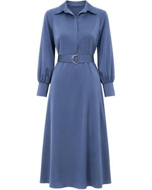 John Abgin Satin Raglan Sleeve A-Line Midi Dress - Blue