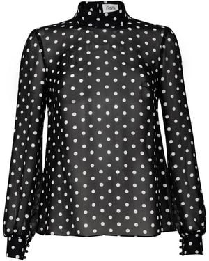 Ginta Pussy-Bow Polka Dot Silk Blouse - Black